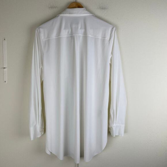 LYSSÉ Schiffer Button Down Shirt Size L White Stretch Top Staple Timeless Career - Picture 10 of 14